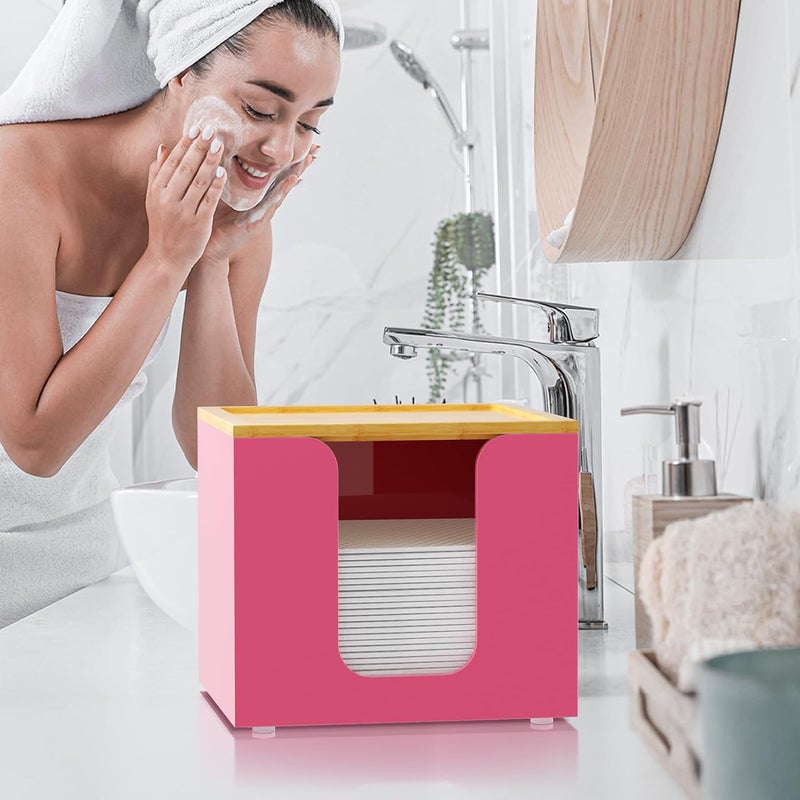 VITVITI Disposable Face Towel Holder Box, Acrylic Facial Towel Container for XL Clean Skin Club, Large Disposable Face Towels Storage with Bamboo Lid, for Bathroom, Vanity Makeup, Pink - Image 5